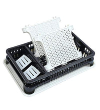 Compact dish drying rack with a removable water tray for easy cleaning.