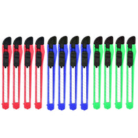 Set of 12 durable paper cutter knives in assorted colors