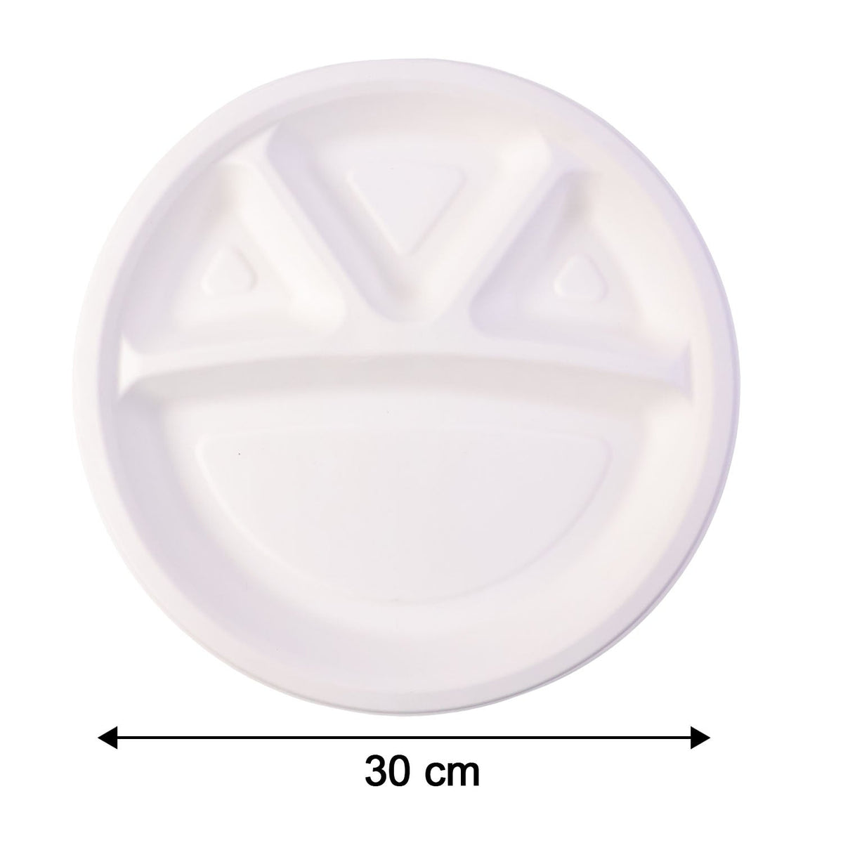 Dimension details of 4 compartment multi-section disposable food plate