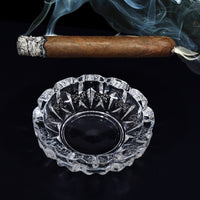 Close-up of the durable crystal glass ashtray, showcasing its quality and design.