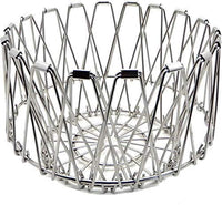 Close-up of the foldable fruit basket design showcasing its intricate stainless steel wire work.