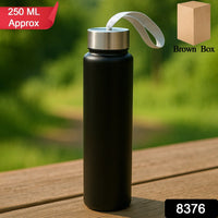 Sleek insulated stainless steel water bottle suitable for travel with strap