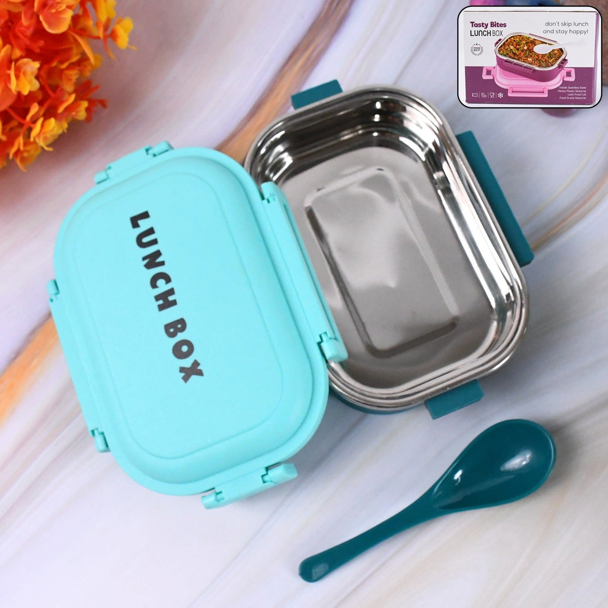 Leakproof insulated stainless steel lunch box set with spoon and fork accessories