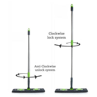 Detailed shot of the multi-color microfiber flat mop, emphasizing its ability to trap dust and dirt.