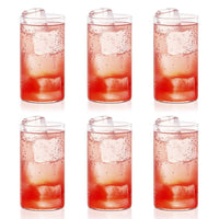 Ergonomic and lightweight transparent plastic glasses for comfortable handling.