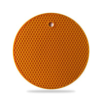 Durable silicone hot mat shown resisting high temperatures from a pan.