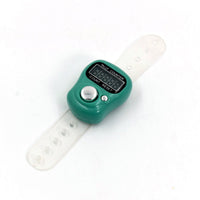 Close-up of the easy-press button and finger loop on the counting machine.
