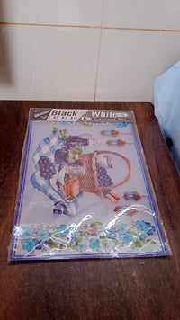 The complete set of 6 multicolor PVC dining table placemats, neatly packaged.