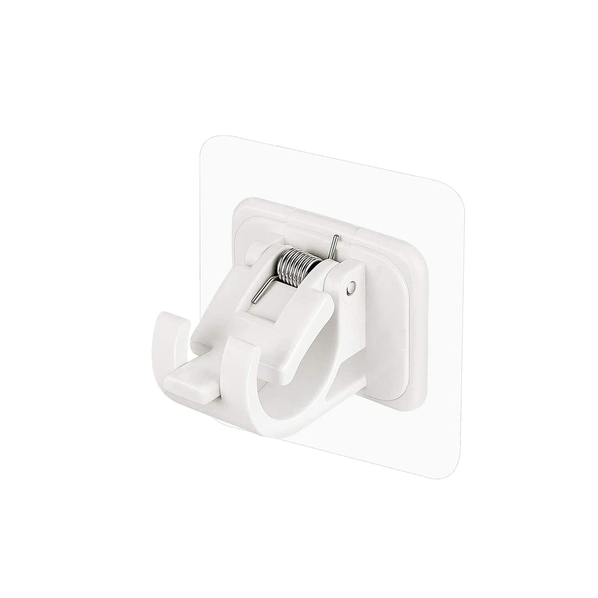 Wall-mounted adhesive towel holder showing towel rod and hooks