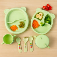 Unbreakable kids feeding dinner set designed for toddlers learning to self-feed