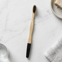 Close-up of bamboo toothbrush bristles showing softness