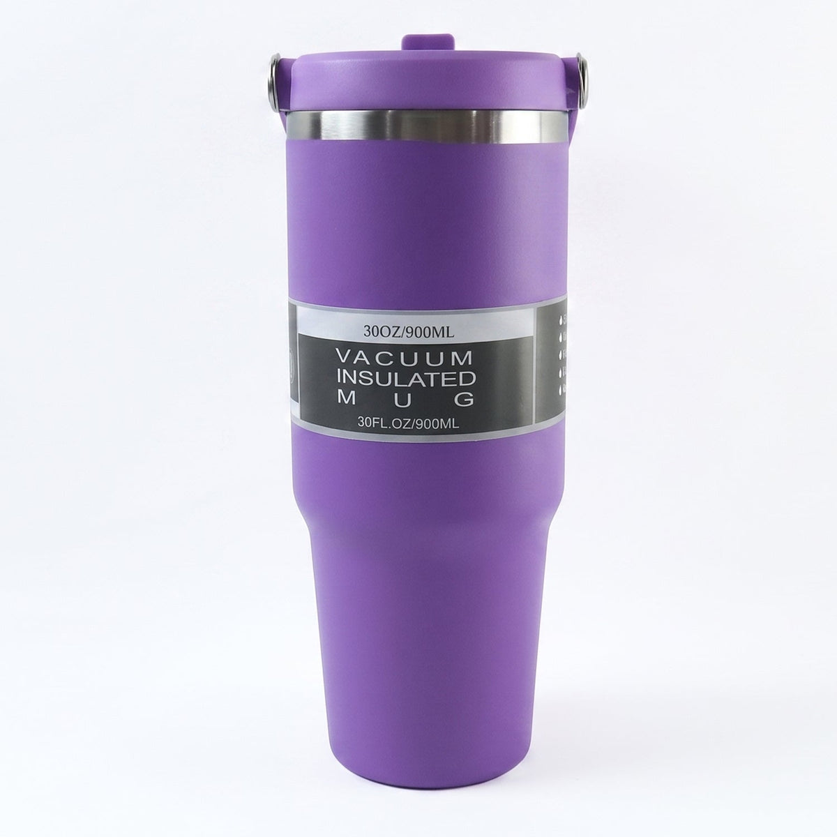 Ergonomic handle for comfortable grip on vacuum insulated travel mug