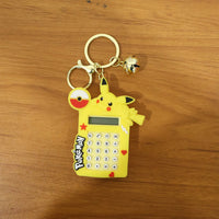 Calculator keychain with digital screen and bright yellow cartoon character design