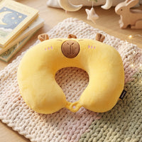 Soft toy style travel pillow for flights and road trips