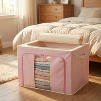Fabric storage bag folded flat for compact storage