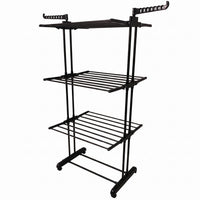 Durable metal drying stand suitable for balcony and outdoor use.