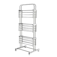 Durable stainless steel clothes drying rack with plastic connectors and caster wheels