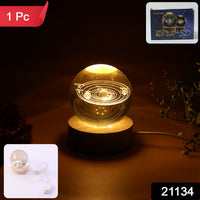 Decorative LED night light with intricate 3D crystal planetary engraving
