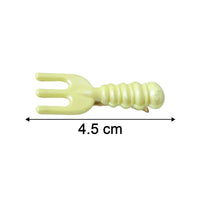 Comparing sizes of mini fork-shaped hair clips in pastel colors