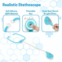 Close-up of plastic stethoscope from Aditi doctor kit toy set