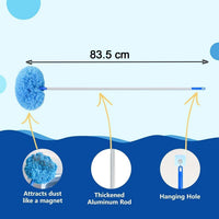 Cleaning duster size comparison showing compact and extendable features