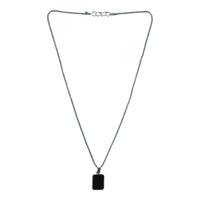 Close-up of men's stainless-steel box chain design on pendant necklace