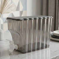 Water jug with tap and lid, stylish transparent design for kitchen or refrigerator