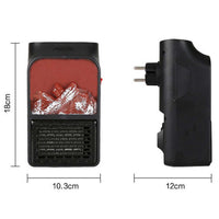 Size comparison showing the compact design of the electric heater.