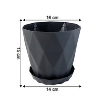 Outdoor placement of durable diamond design plastic flower pots with trays
