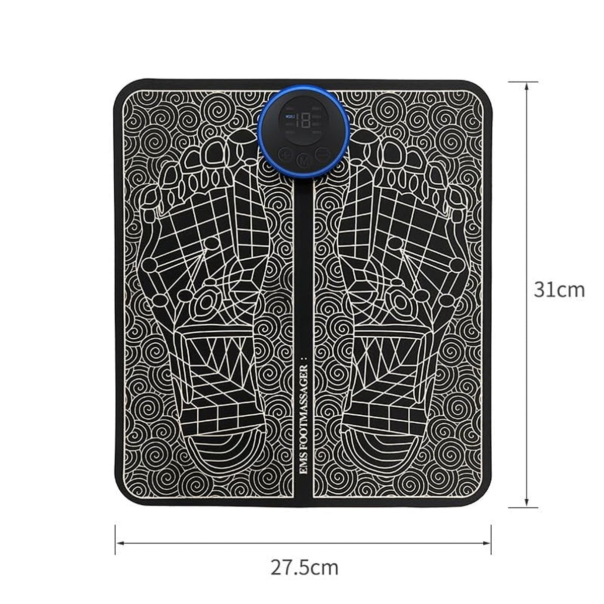 Dimensions illustration of EMS Foot Massage Therapy Mat showing length and width