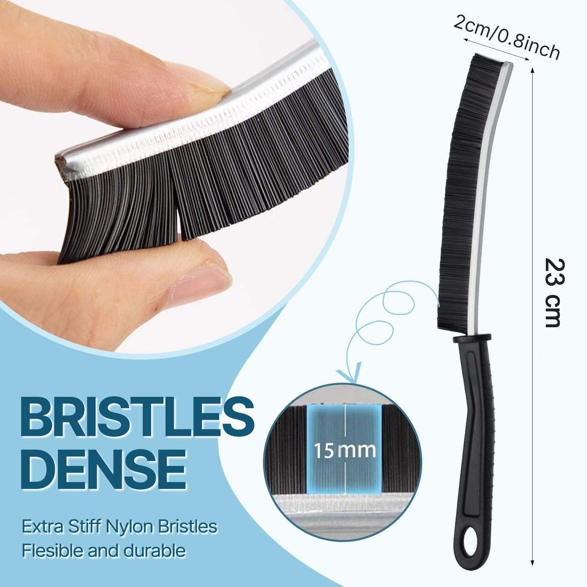 Compact angled head of the corner cleaning brush designed for tight gaps cleaning