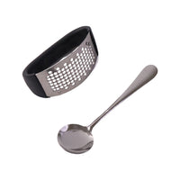 Compact garlic press and spoon set for efficient kitchen use