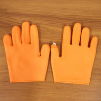 Full view of orange silicone gloves with finger protector