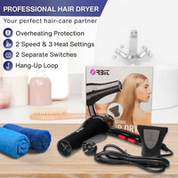 Compact hair dryer with hot and cold air settings for styling