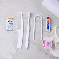 Packaging of the hotel guest toiletry combo kit for travel
