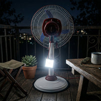 electric standing fan with built-in LED light for emergency lighting