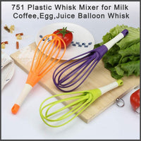 Durable plastic balloon whisk perfectly suitable for egg and juice mixing.