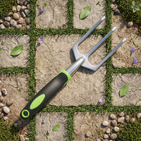 Comfortable grip garden fork for aerating and cultivating soil