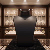 Front view of black mannequin bust necklace display stand highlighting necklaces in India