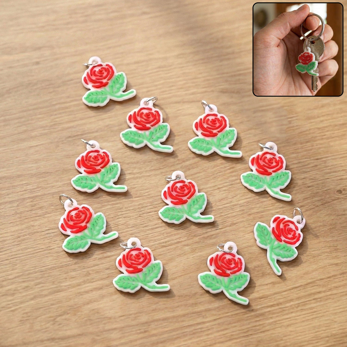 Rose flower design bag charm and keychain set