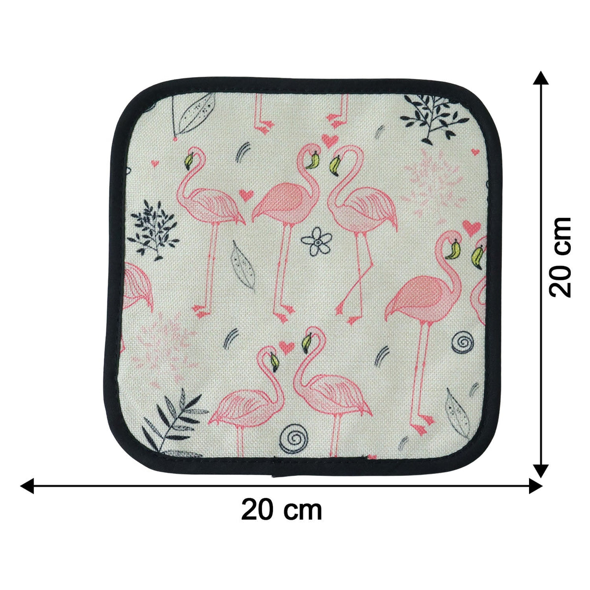 Printed heat resistant pot holder mat with size guide illustration