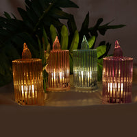 Set of 24 LED flameless candles with ribbed crystal-effect body