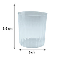 Modern glass drinkware set, conveniently stackable and suitable for hosting guests.