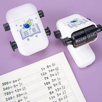 Math worksheet with rolling stamp printed problems