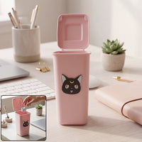 Cute pink mini trash can shape pen stand for desk organization