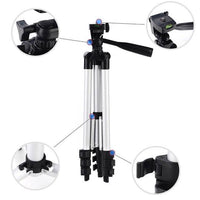 An adjustable height camera tripod from Gambit featuring a flexible 3-way pan head.