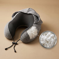 Supportive grey hooded pillow to ease neck strain
