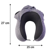 Cosy hooded U shape pillow for planes, cars and trains