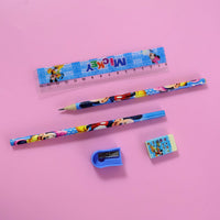 Close-up of kids drawing and writing stationery set
