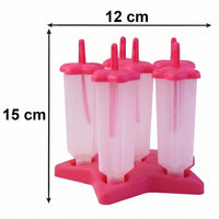 Six BPA-free plastic ice cream molds arranged with vibrant frozen popsicles